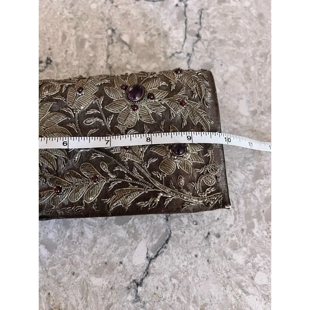 Vintage Floral Beaded Hard Case Clutch Hand Bag Purse Embellished - Picture 7 of 9